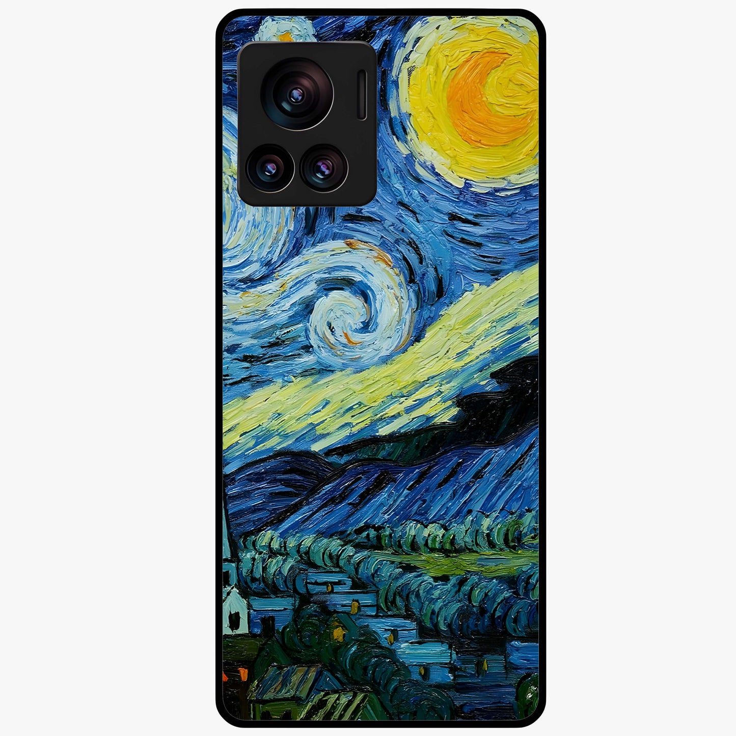 Van Gogh Art Glass Case showing flat back view with classic painterly artwork inspired by Van Gogh style and glossy glass finish.