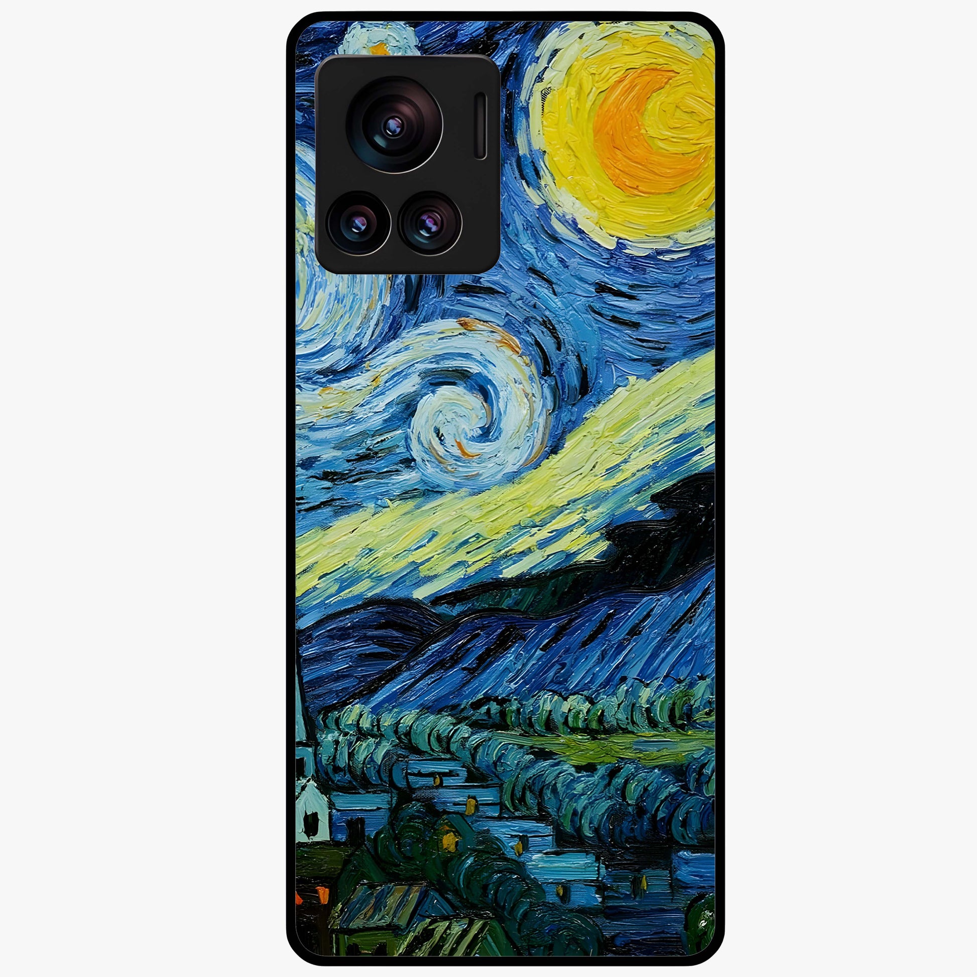 Van Gogh Art Glass Case showing flat back view with classic painterly artwork inspired by Van Gogh style and glossy glass finish.