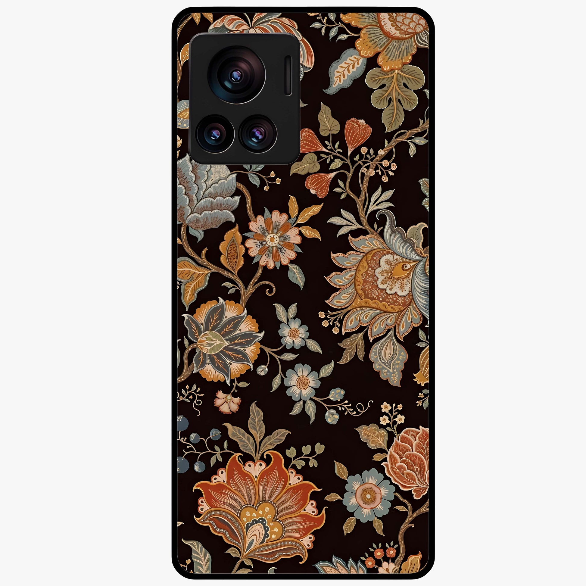 Vintage Floral Dream Glass Case showing flat back view with classic floral artwork and glossy glass finish.