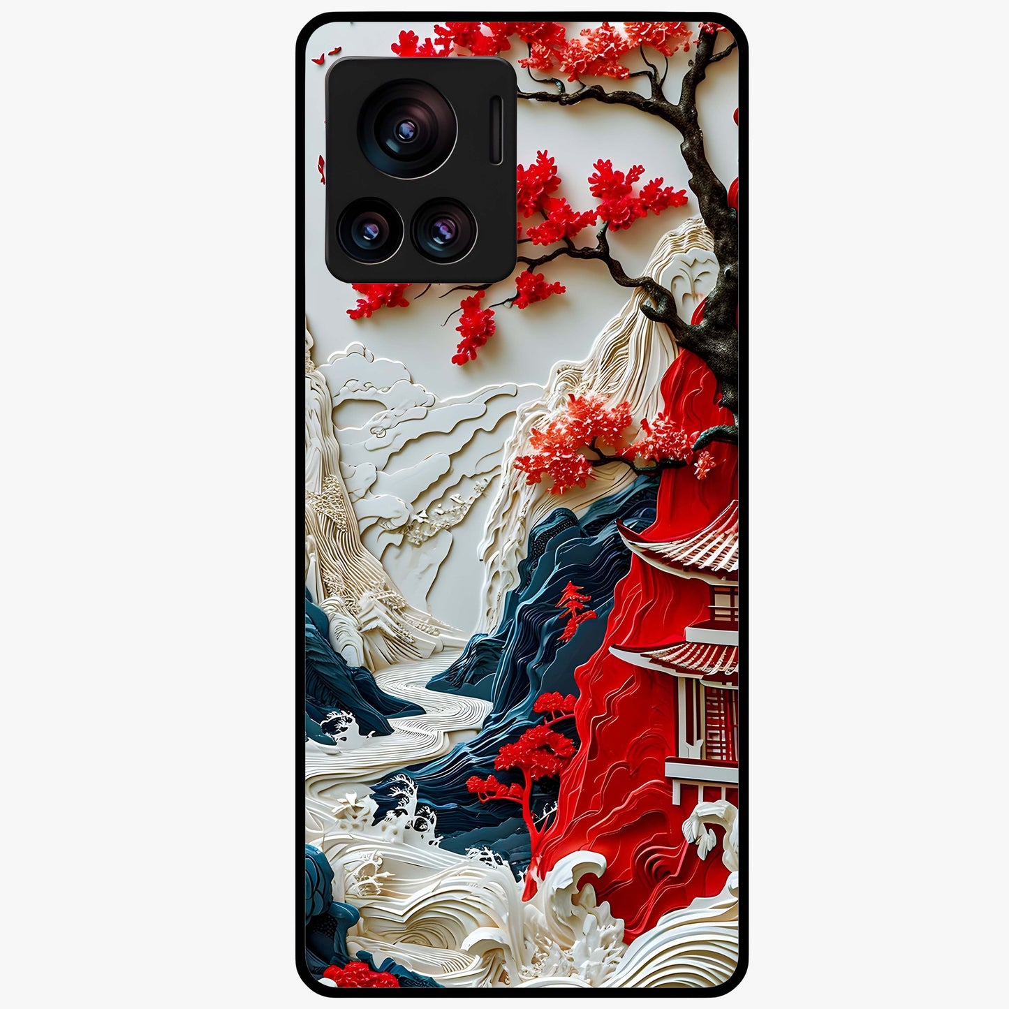Whispers Of Sakura Waves Glass Case showing flat back view with cherry blossom wave artwork and glossy glass finish.