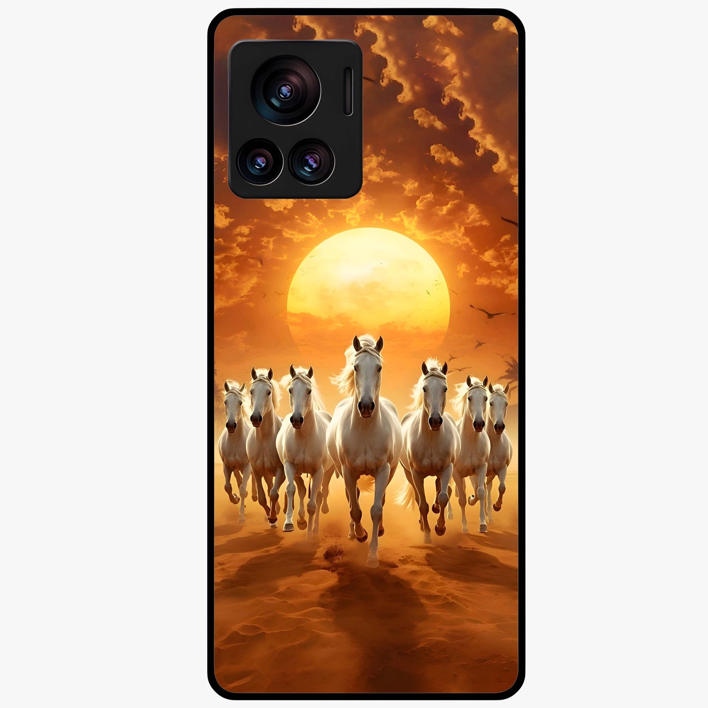 Wild Sunset Majesty Glass Case showing flat back view with majestic sunset landscape artwork and glossy glass finish.