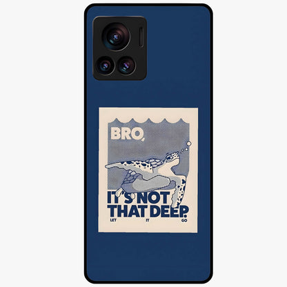 Worry Less Swim Glass Case showing flat back view with playful motivational artwork and glossy glass finish.