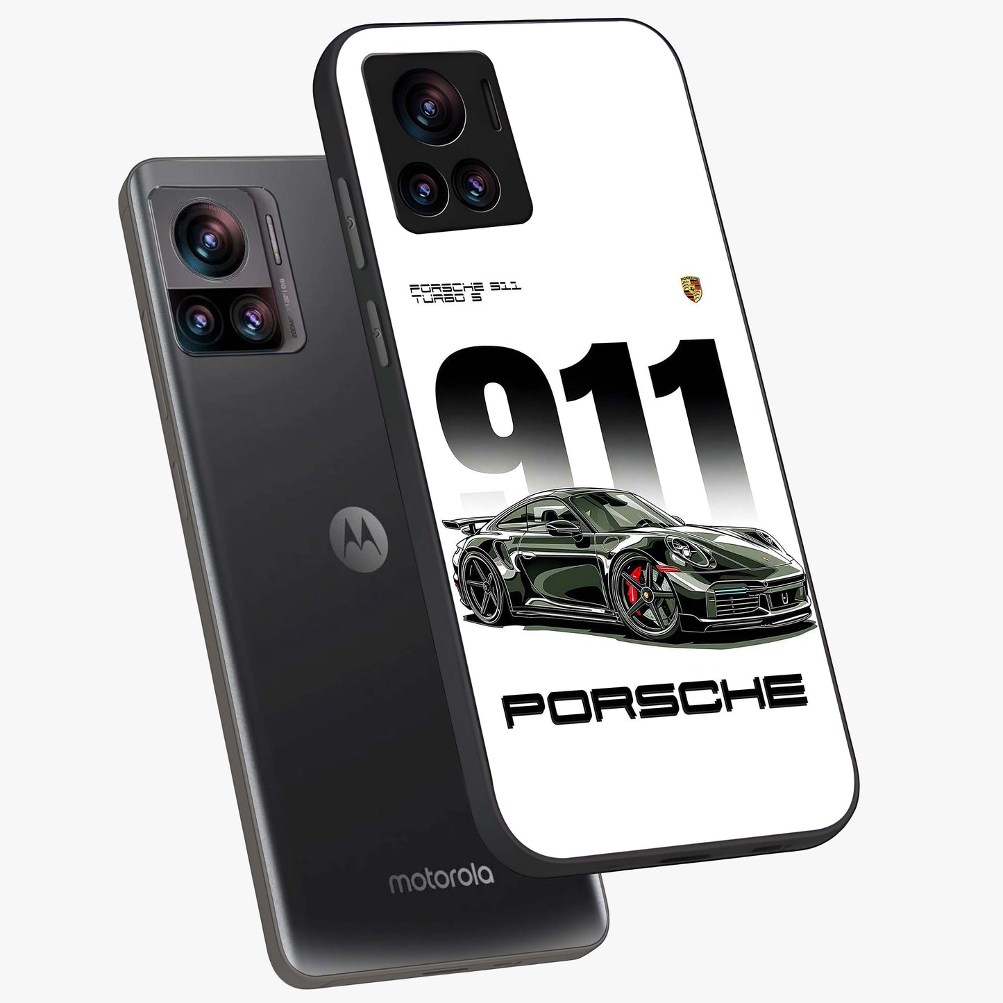 911 Turbo Dominance Glass Case displayed in premium angled mockup highlighting sporty car illustration and sleek glass surface.