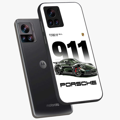 911 Turbo Dominance Glass Case displayed in premium angled mockup highlighting sporty car illustration and sleek glass surface.