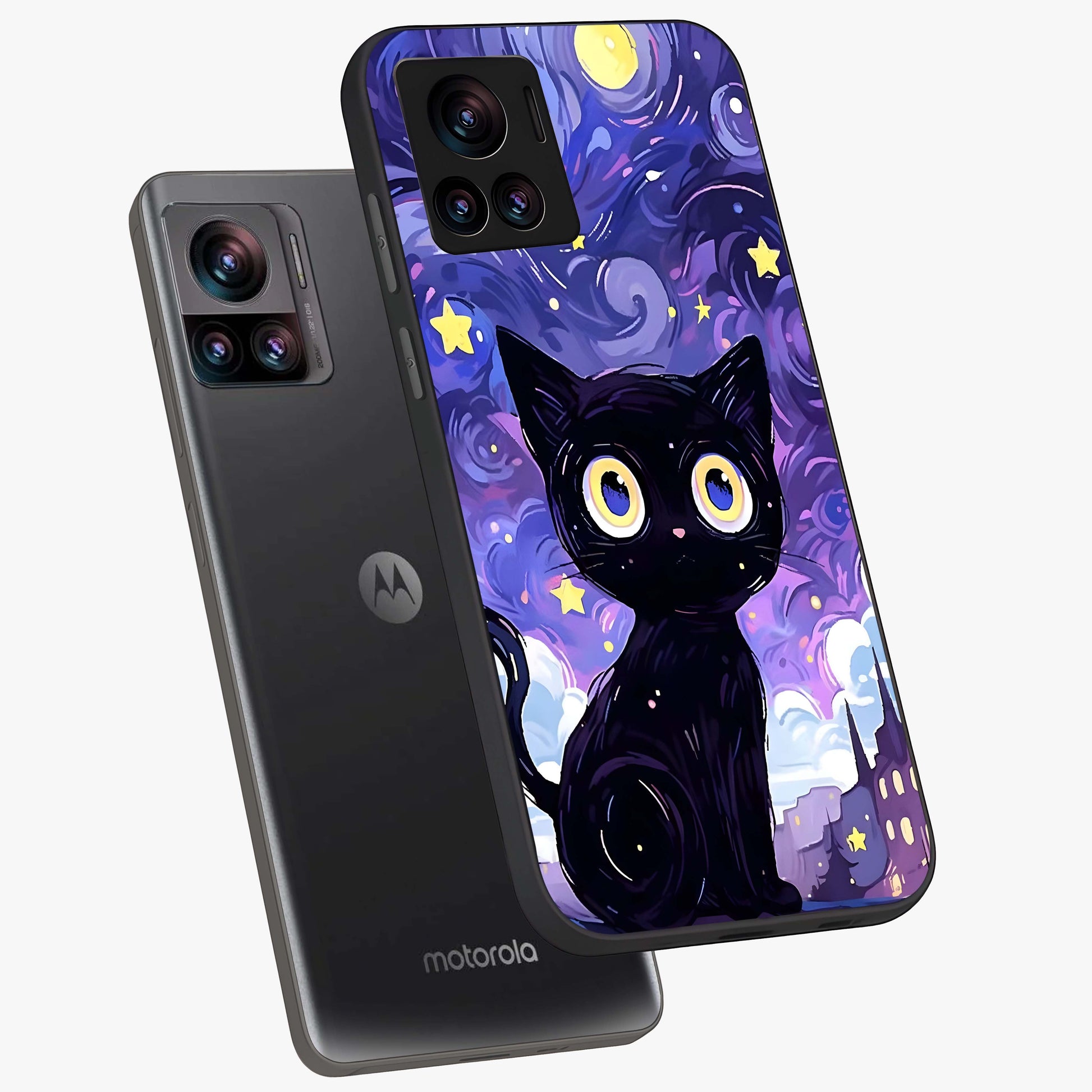 Abstract Cat Art Glass Case displayed in angled mockup highlighting modern abstract cat artwork and sleek glass surface.