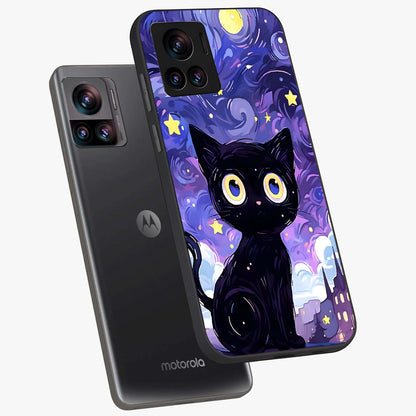 Abstract Cat Art Glass Case displayed in angled mockup highlighting modern abstract cat artwork and sleek glass surface.