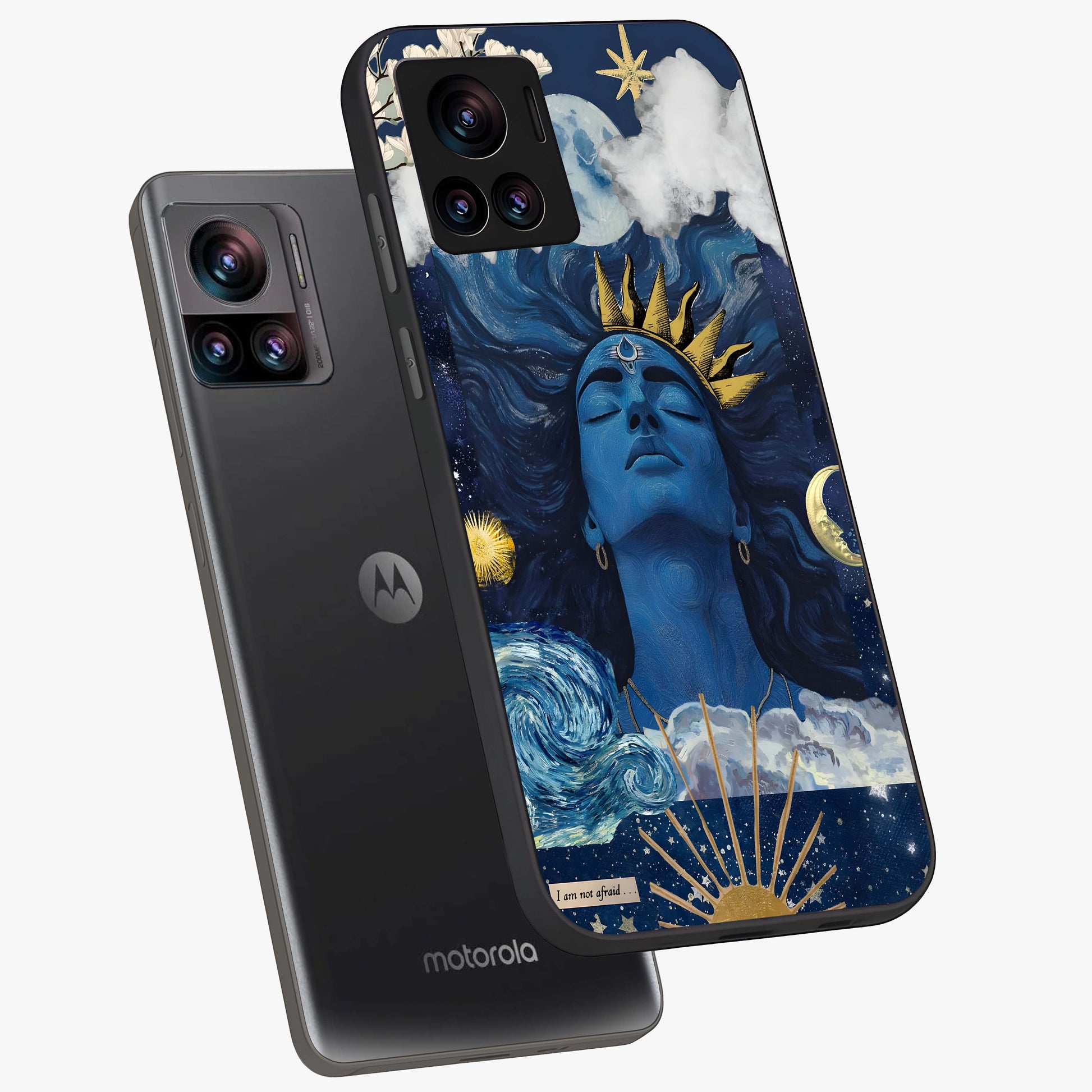 Aesthetic Lord Shiva Glass Case displayed in angled mockup highlighting spiritual Shiva illustration and sacred aesthetic design.