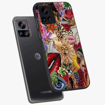 Beaded Fashion Jungle Glass Case displayed in angled mockup highlighting colorful fashion bead design and artistic pattern.