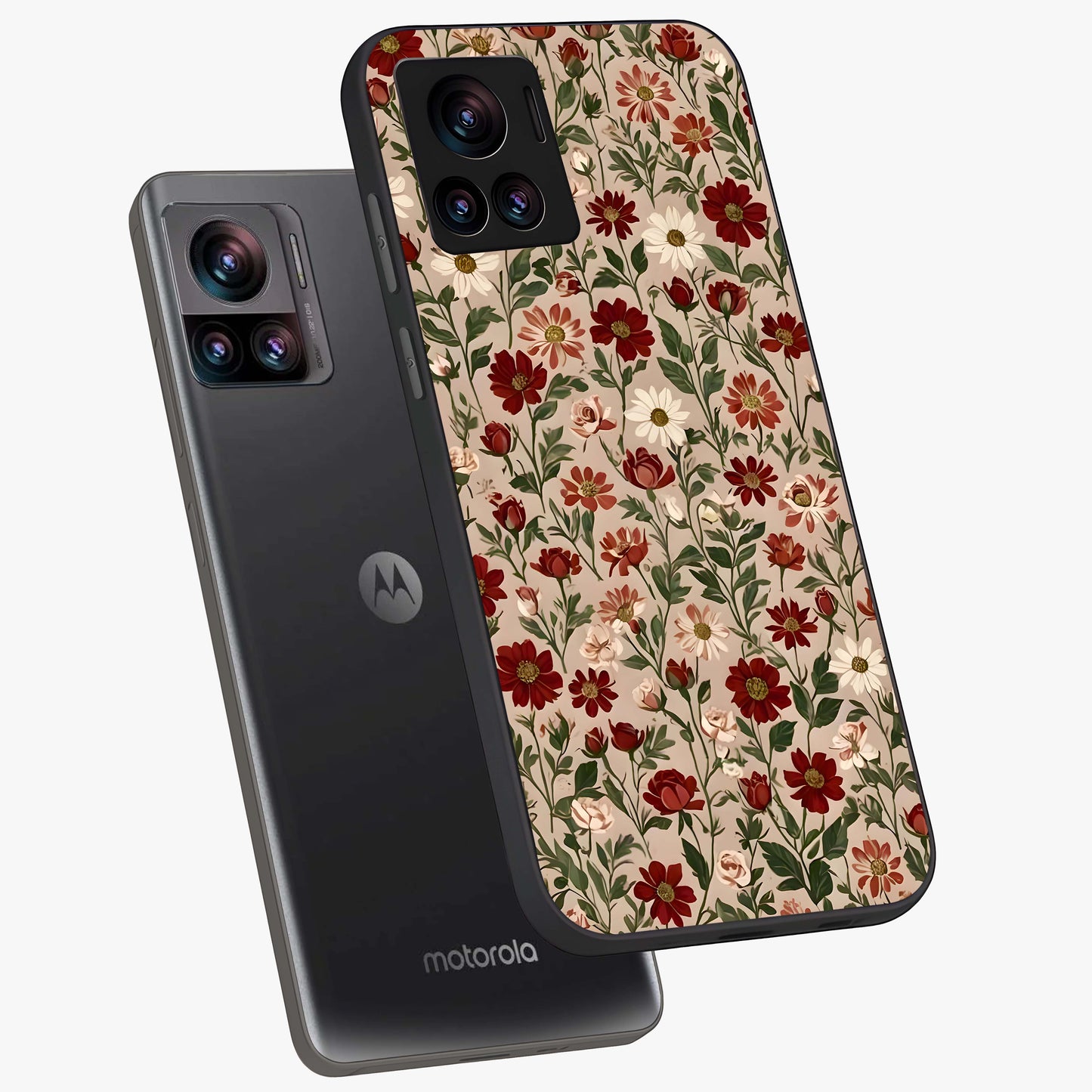 Biege Flower With Leaf Glass Case displayed in angled mockup highlighting minimal floral leaf design and elegant aesthetic.