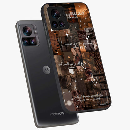 Bittersweet Aesthetic Chaos Glass Case displayed in angled mockup highlighting expressive abstract artwork and edgy aesthetic theme.