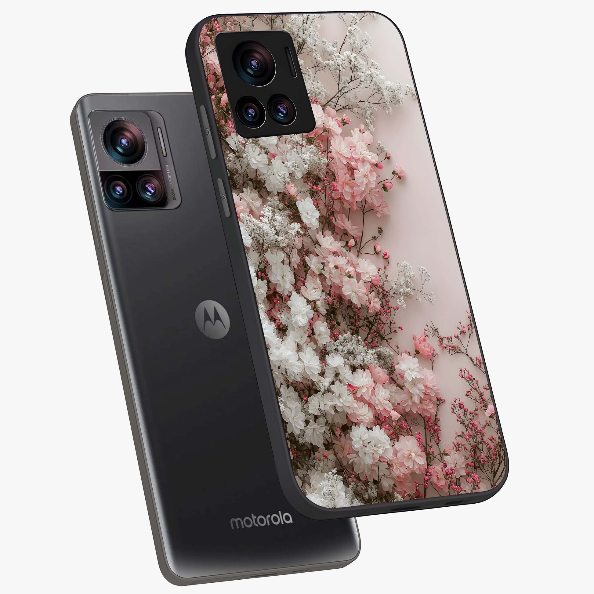 Blush Blossom Cloud Glass Case displayed in angled mockup highlighting soft cloud and blossom design with pastel aesthetic.