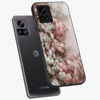 Blush Blossom Cloud Glass Case displayed in angled mockup highlighting soft cloud and blossom design with pastel aesthetic.