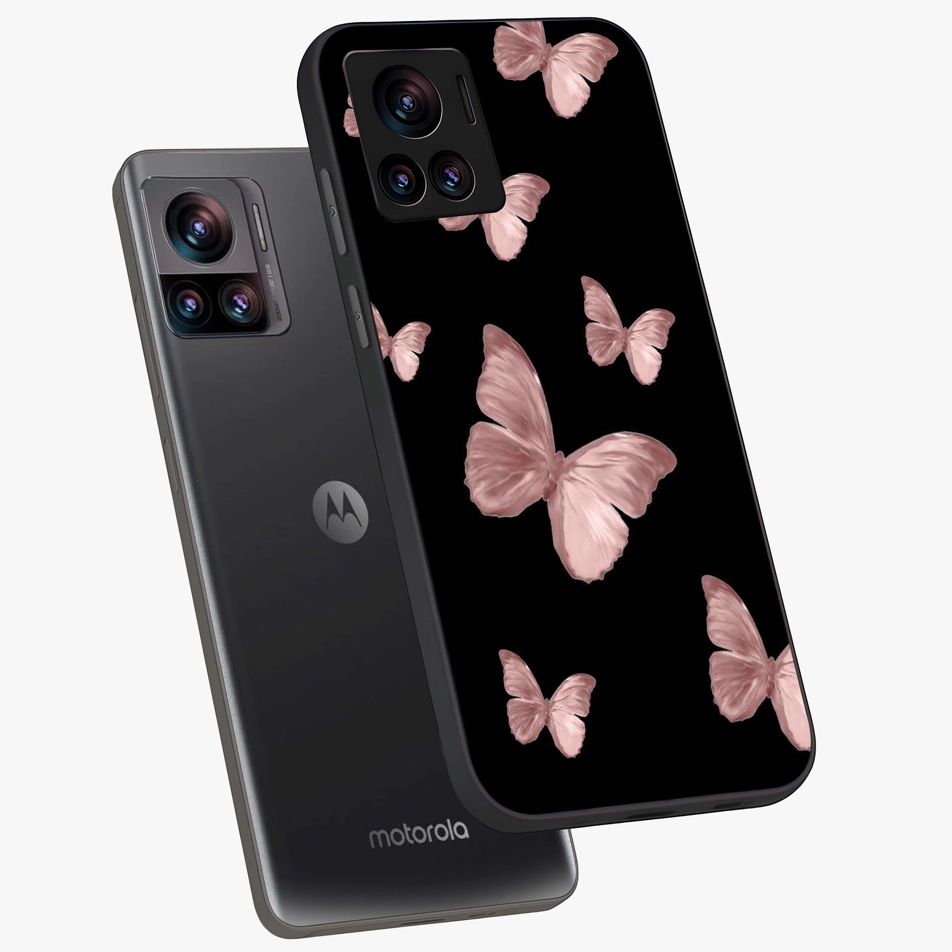Butterfly Pattern Glass Case displayed in angled mockup highlighting delicate butterfly design and aesthetic pattern style.