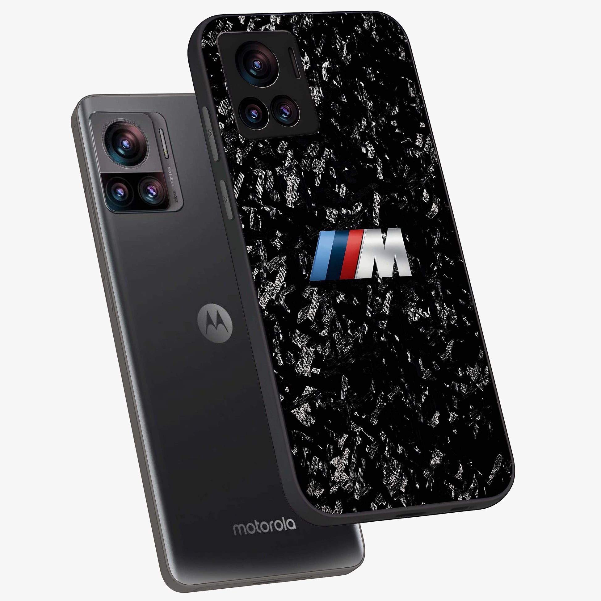 Carbon Speed Mark Glass Case displayed in angled mockup highlighting racing inspired carbon design and sleek aesthetic style.