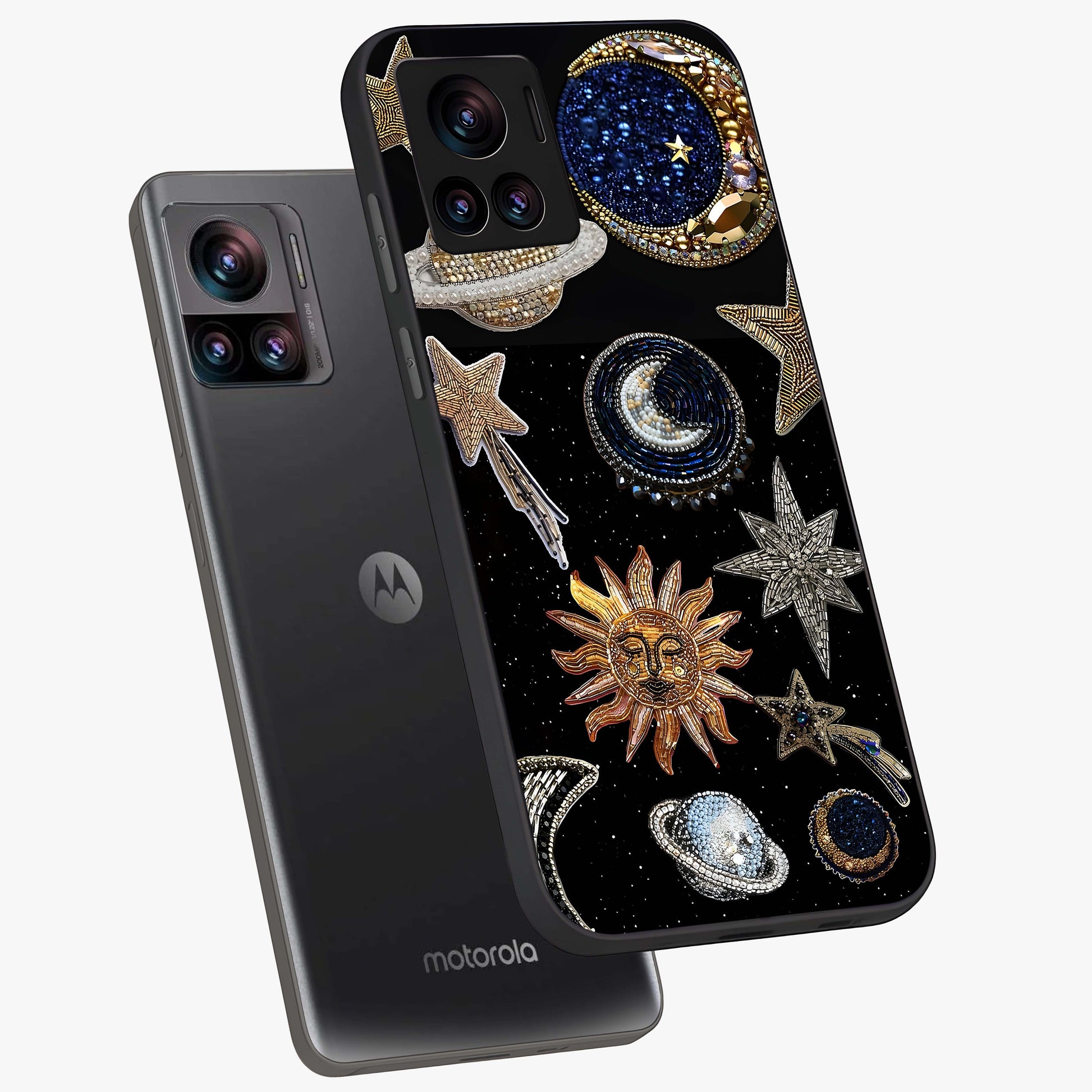Celestial Gem Constellations Glass Case displayed in angled mockup highlighting gemstone inspired constellation design.