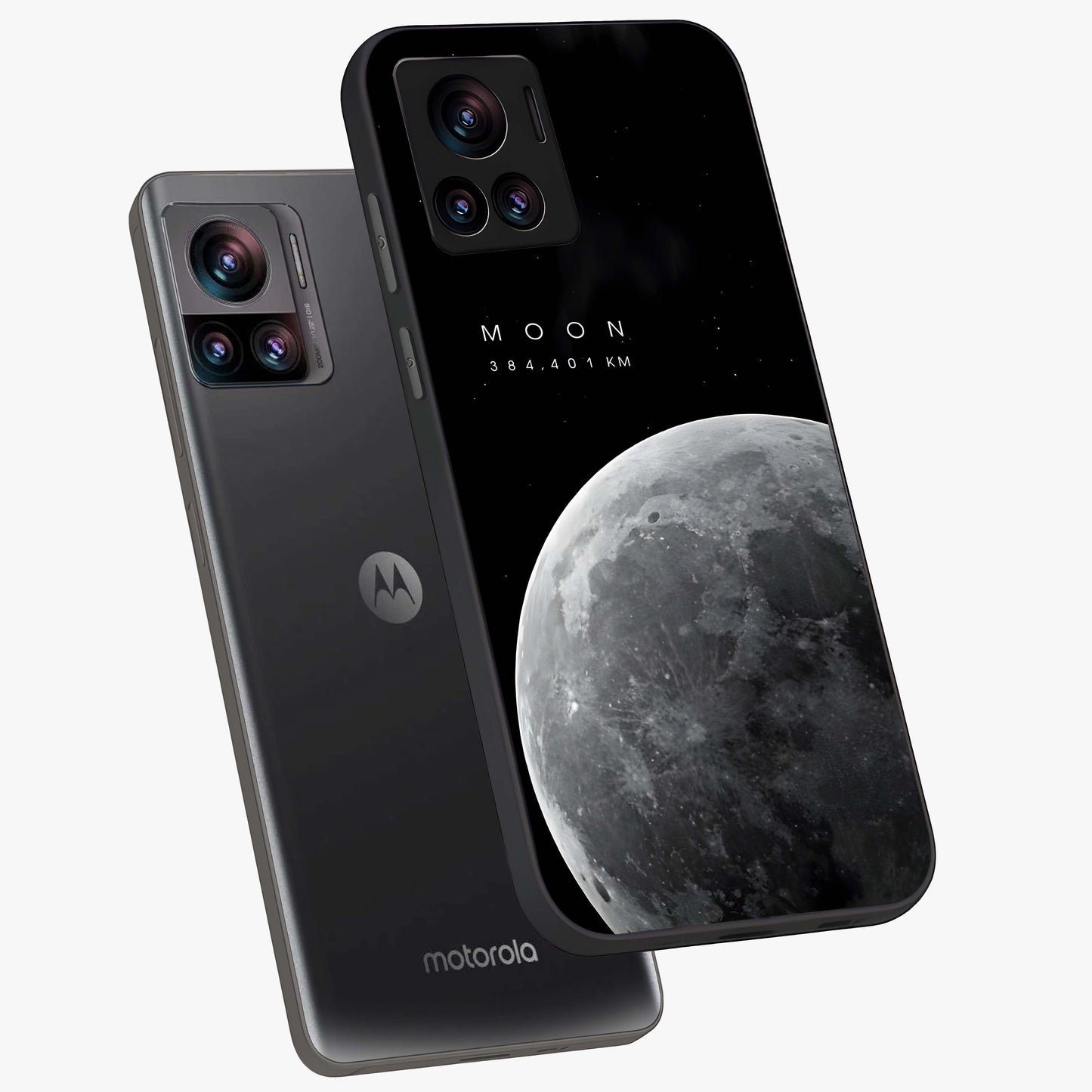 Cosmic Moon Glow Glass Case displayed in angled mockup highlighting celestial moon design with cosmic aesthetic theme.