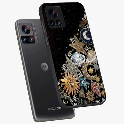 Cosmic Sparkle Dreams Glass Case displayed in angled mockup highlighting dreamy star sparkle design with celestial aesthetic.