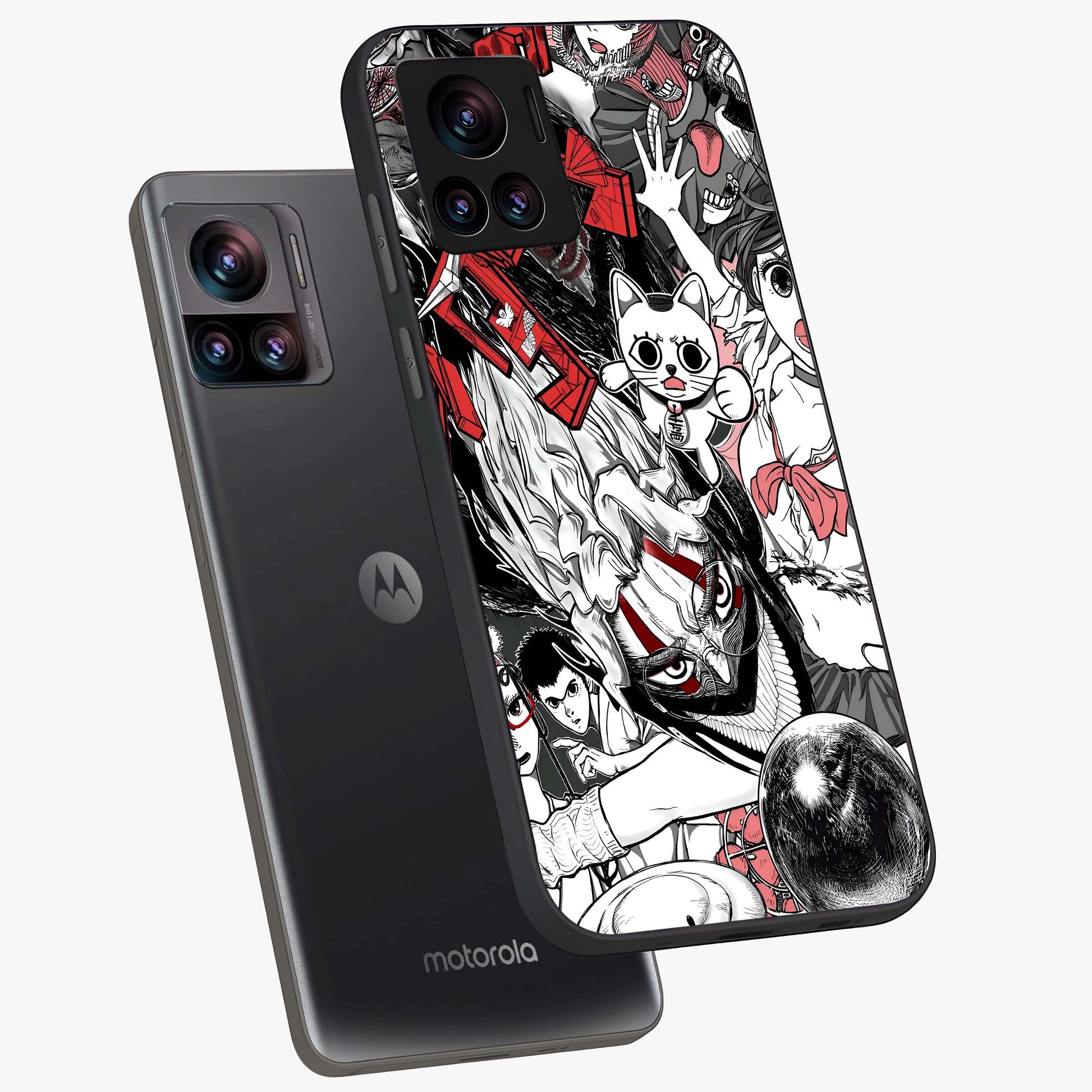Crimson Chaos Panel Glass Case displayed in angled mockup highlighting chaotic panel style design with modern graphic theme.
