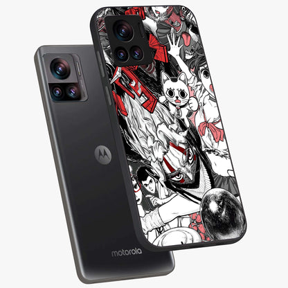 Crimson Chaos Panel Glass Case displayed in angled mockup highlighting chaotic panel style design with modern graphic theme.