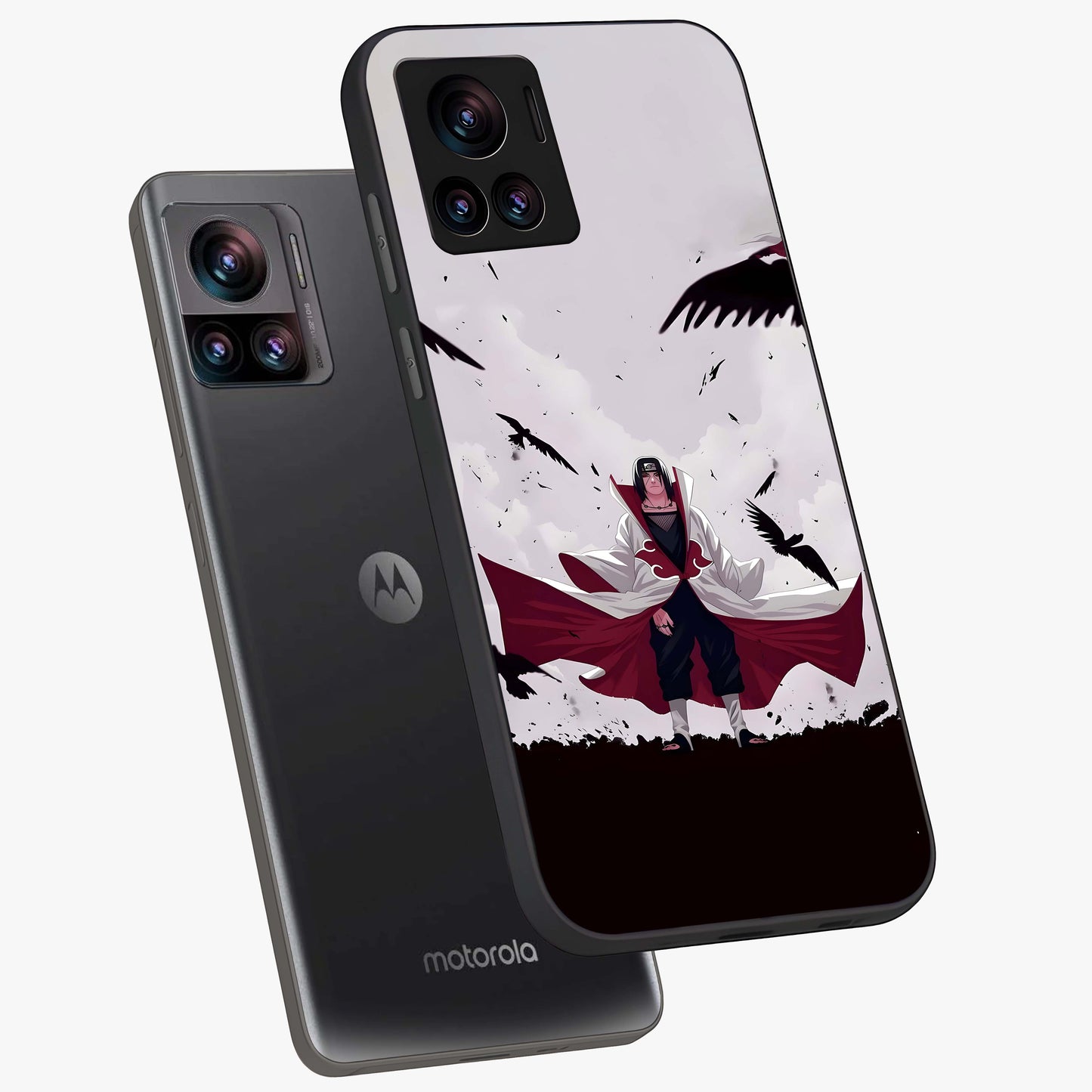 Crimson Crow Ascension Glass Case displayed in angled mockup highlighting powerful crow illustration with dark crimson aesthetic.