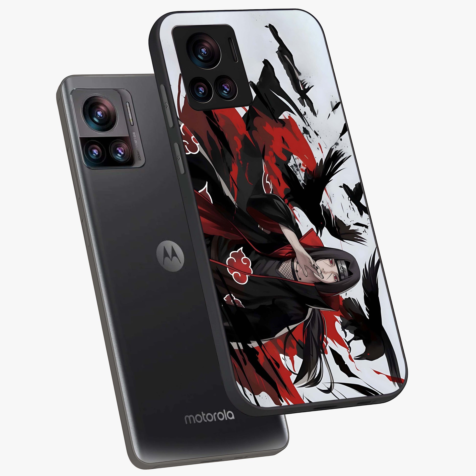 Crimson Crow Illusion Glass Case displayed in angled mockup highlighting mysterious crow graphic with dark aesthetic style.