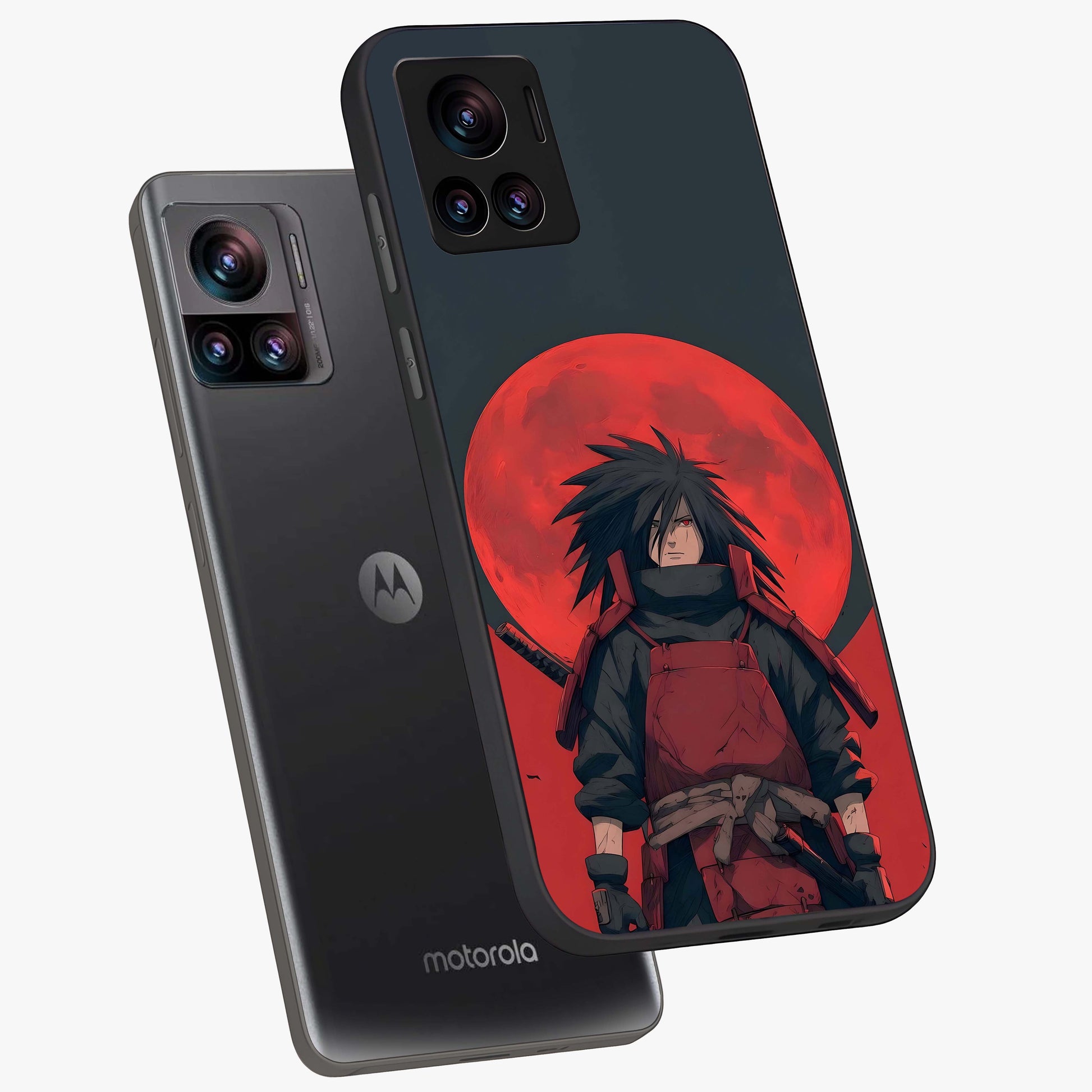 Crimson Moon Warlord Glass Case displayed in angled mockup highlighting dramatic crimson moon design with fantasy aesthetic.