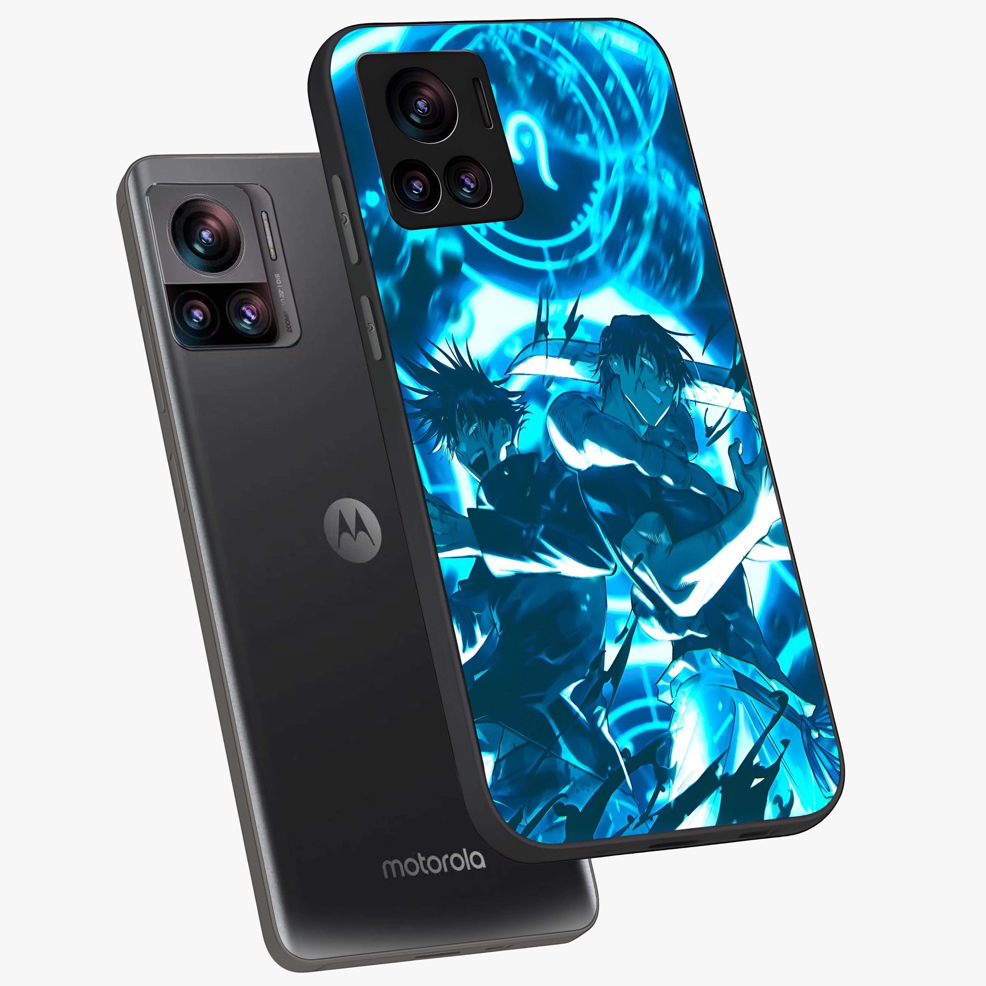 Cursed Energy Clash Glass Case displayed in angled mockup highlighting powerful battle inspired graphic with anime style aesthetic.