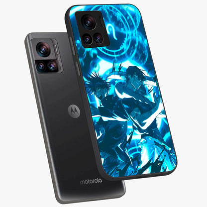 Cursed Energy Clash Glass Case displayed in angled mockup highlighting powerful battle inspired graphic with anime style aesthetic.