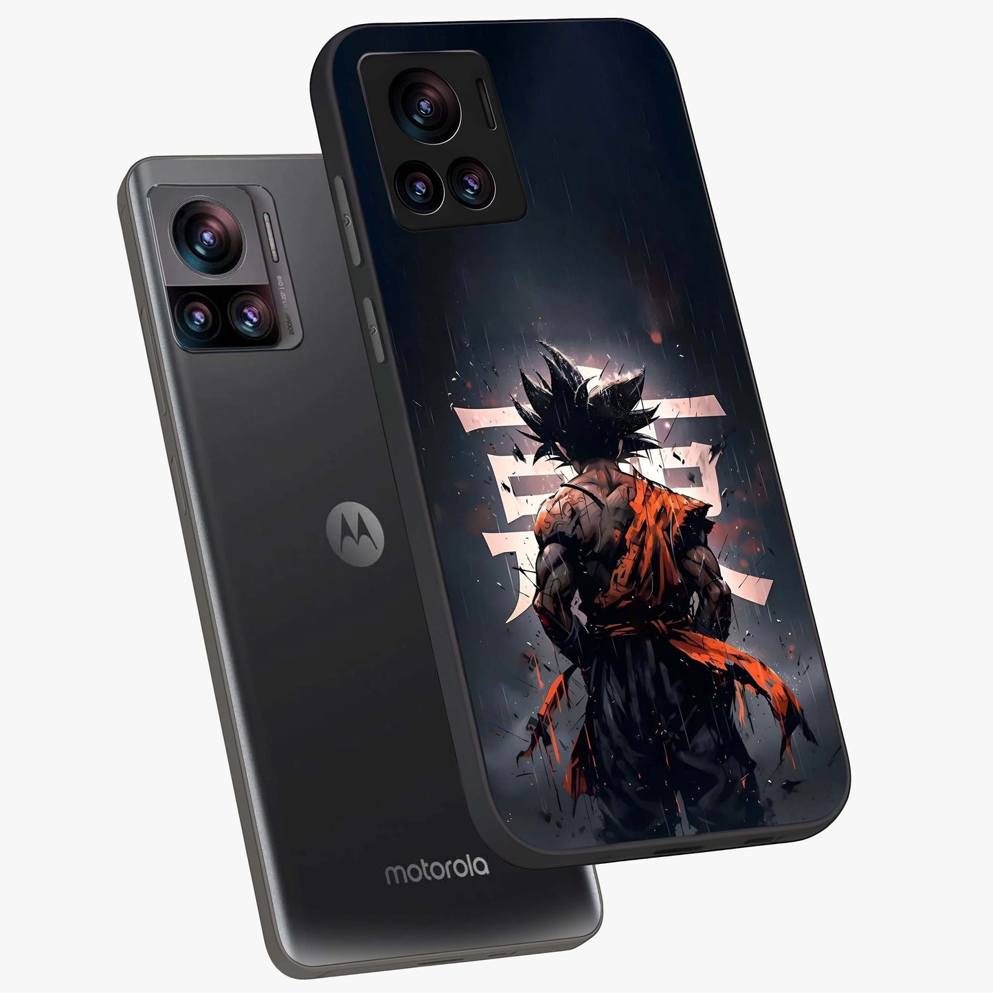 Dark Warrior In Rain Glass Case displayed in angled mockup highlighting dramatic warrior illustration with dark rain aesthetic.
