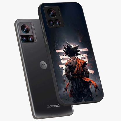 Dark Warrior In Rain Glass Case displayed in angled mockup highlighting dramatic warrior illustration with dark rain aesthetic.