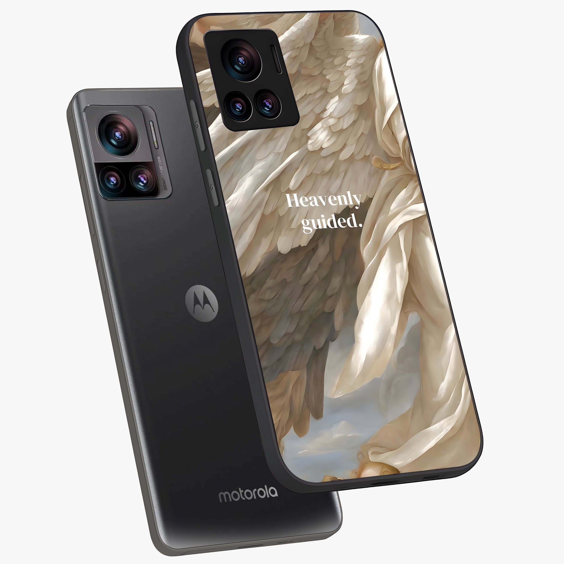 Divine Winged Grace Glass Case displayed in angled mockup highlighting graceful wing design with divine aesthetic style.