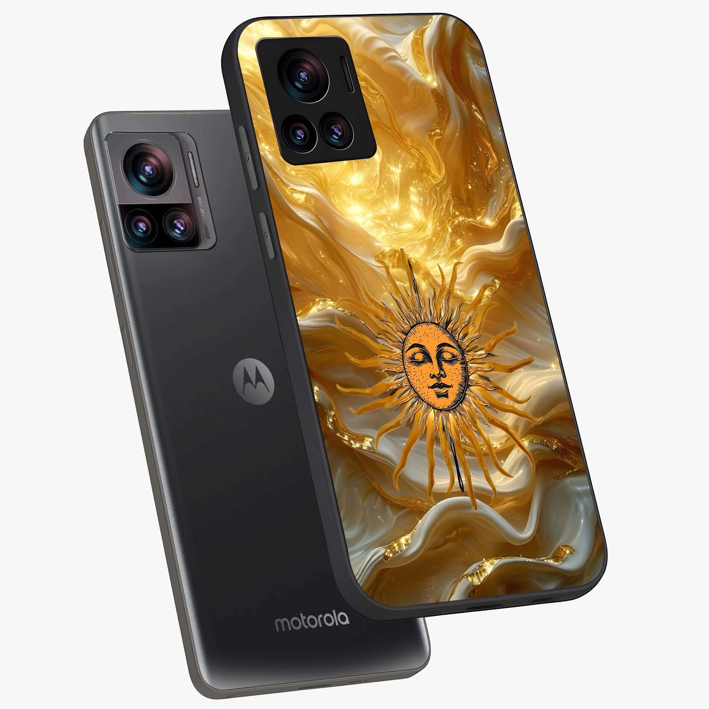 Eternal Golden Glow Glass Case displayed in angled mockup highlighting glowing golden aesthetic design with elegant style.