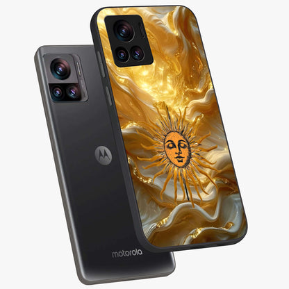 Eternal Golden Glow Glass Case displayed in angled mockup highlighting glowing golden aesthetic design with elegant style.
