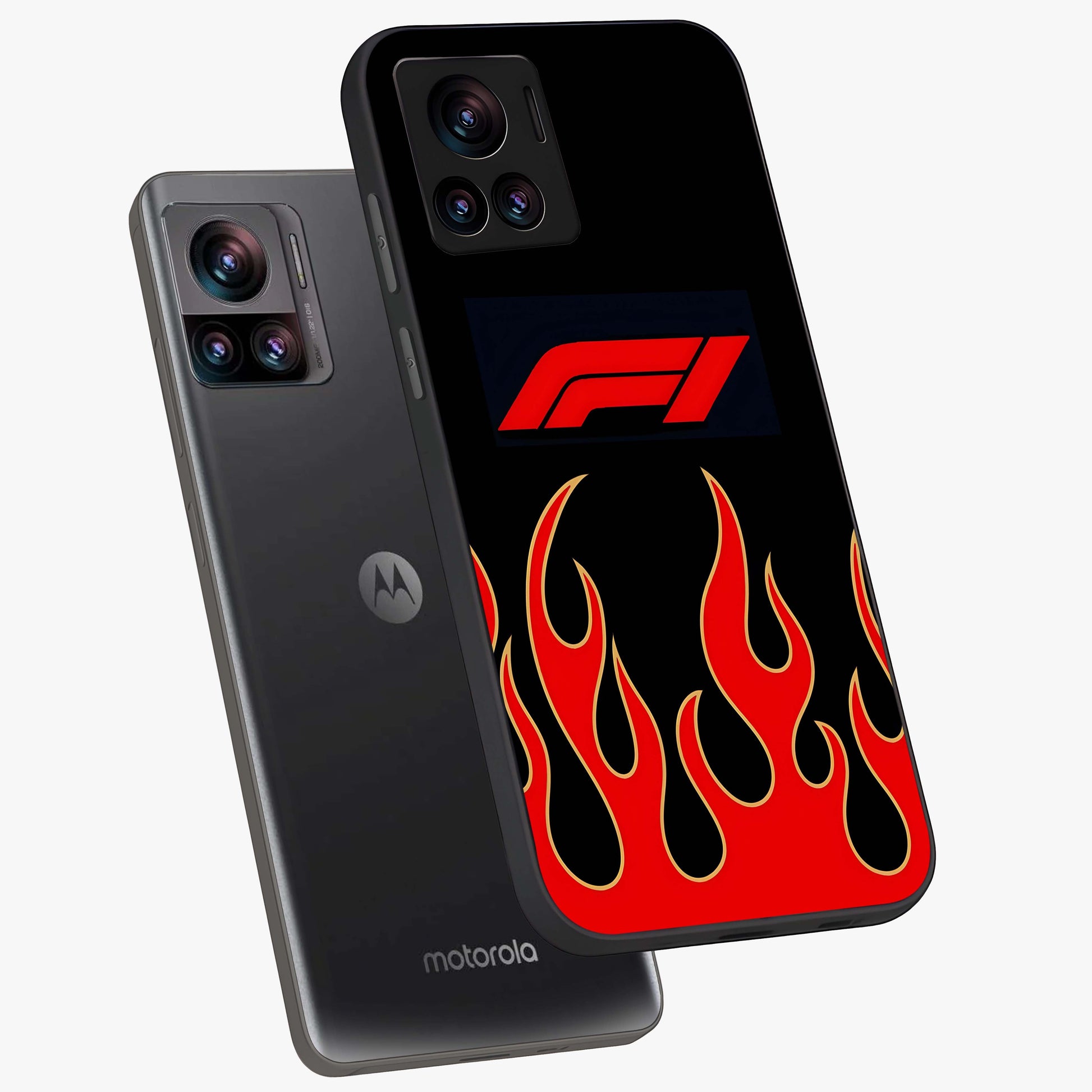 Fire F11 Glass Case displayed in angled mockup highlighting bold fire inspired graphic with energetic aesthetic style.