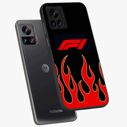 Fire F11 Glass Case displayed in angled mockup highlighting bold fire inspired graphic with energetic aesthetic style.