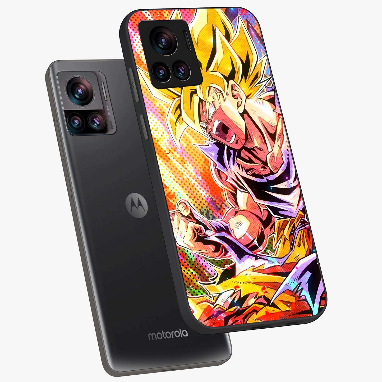 Firing Goku Glass Case displayed in angled mockup highlighting dynamic anime character design with action aesthetic.