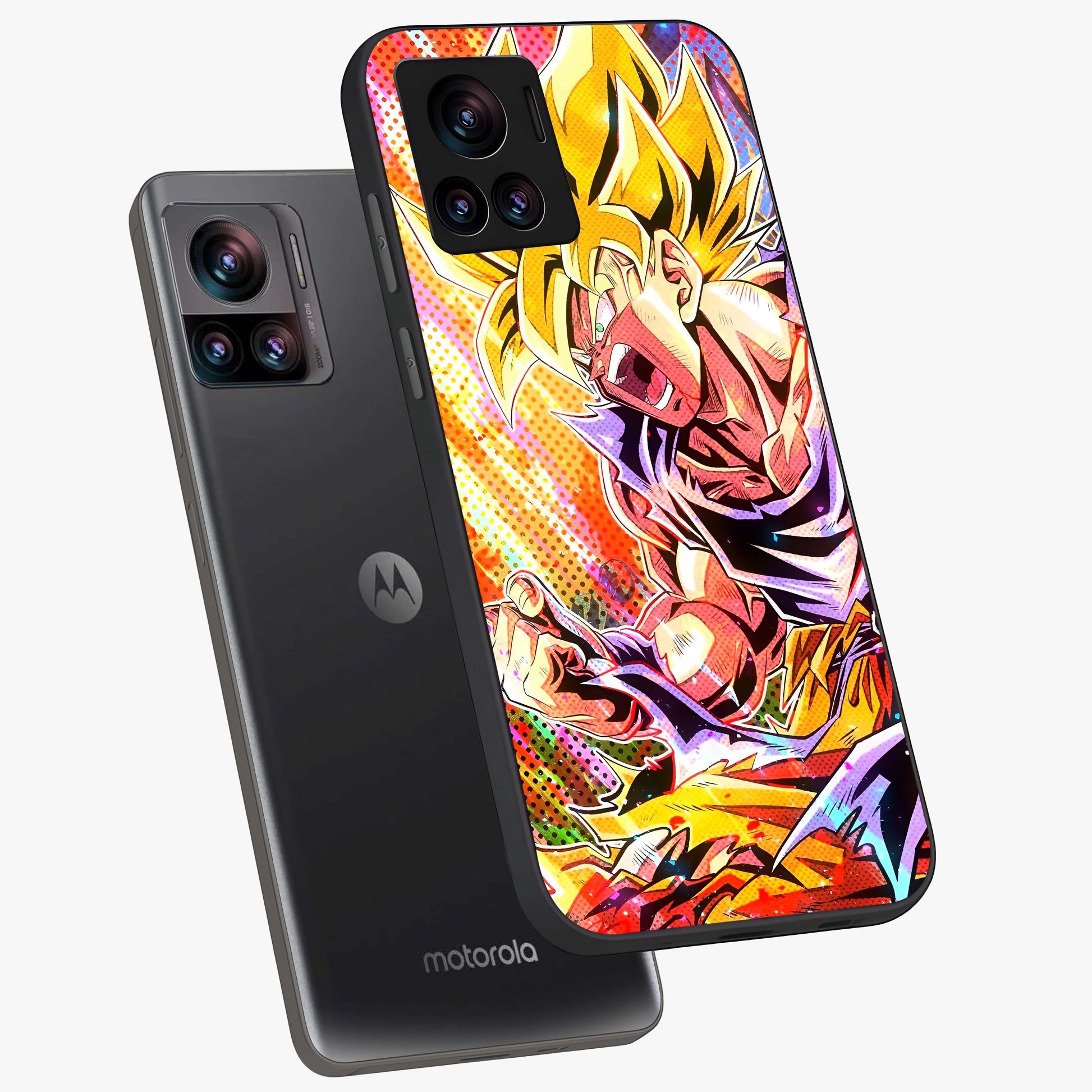 Firing Goku Glass Case displayed in angled mockup highlighting dynamic anime character design with action aesthetic.