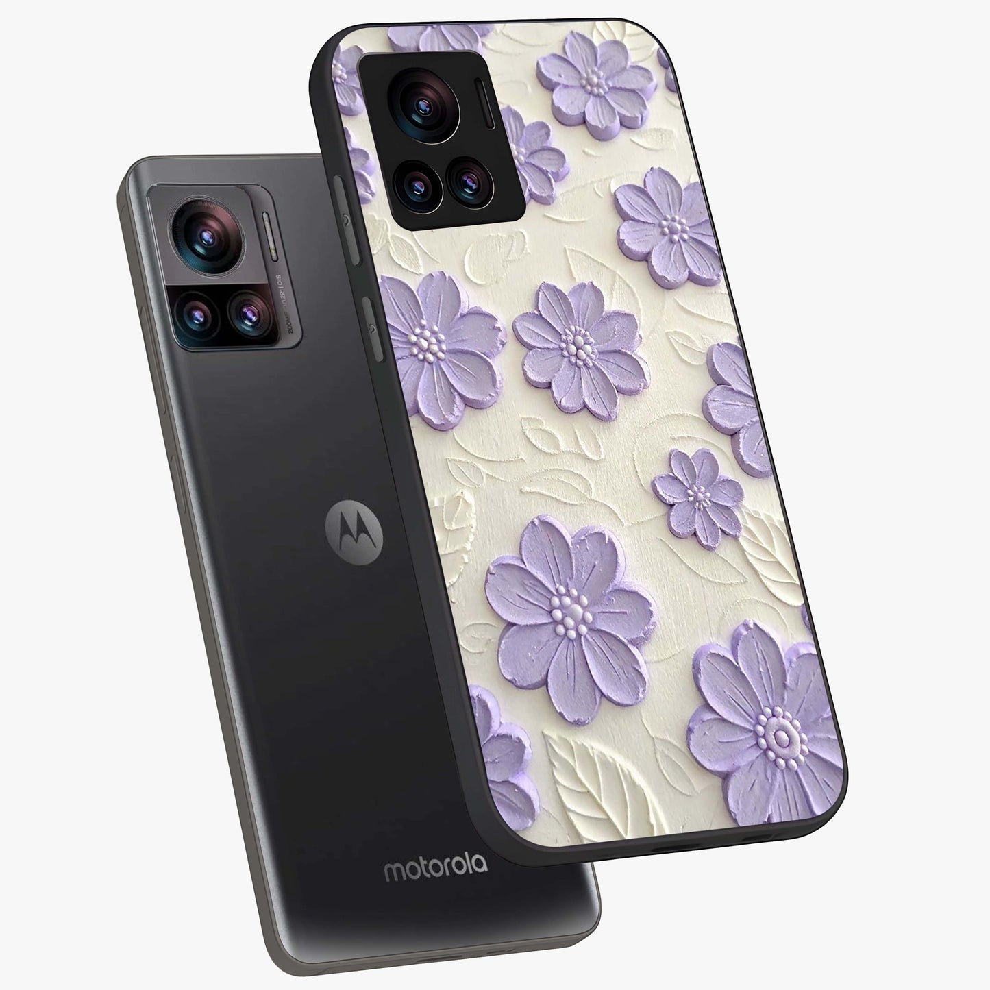 Floral Wall Art With Purple Flowers Glass Case displayed in angled mockup highlighting vibrant purple floral illustration with artistic aesthetic.