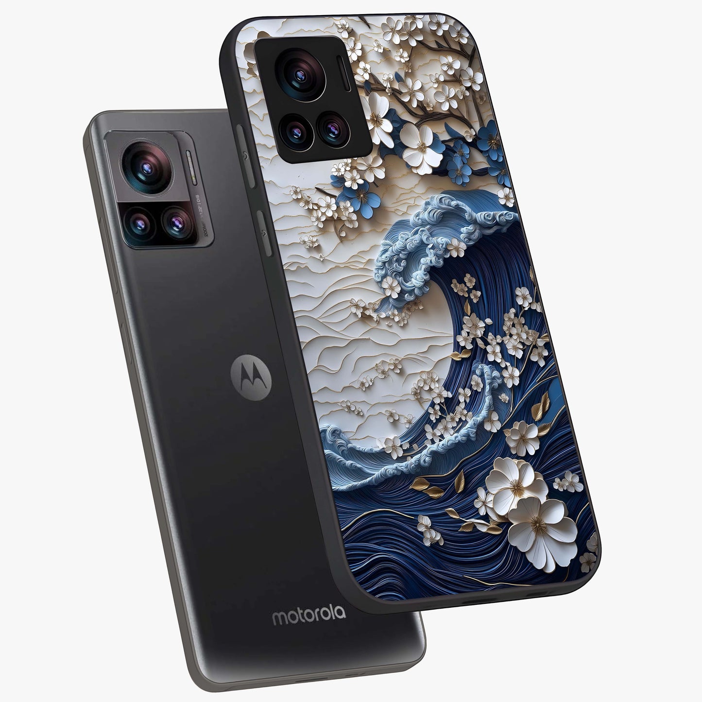 Floral Wave Origami Glass Case displayed in angled mockup highlighting geometric origami flower design with modern aesthetic style.