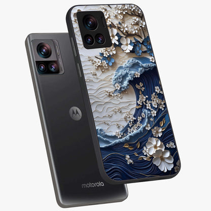 Floral Wave Origami Glass Case displayed in angled mockup highlighting geometric origami flower design with modern aesthetic style.