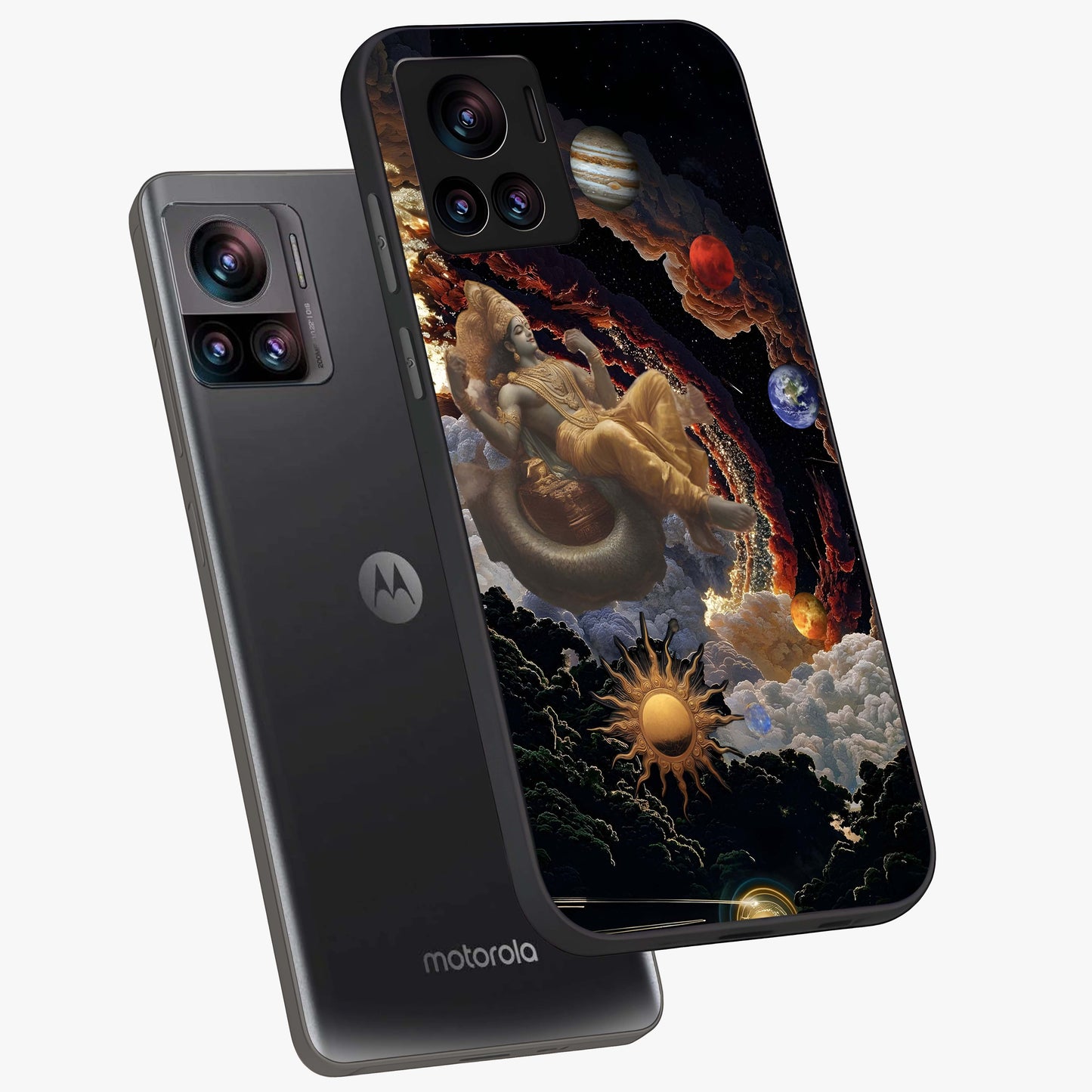 Galactic Divine God Glass Case displayed in angled mockup highlighting powerful celestial deity illustration with galactic aesthetic.
