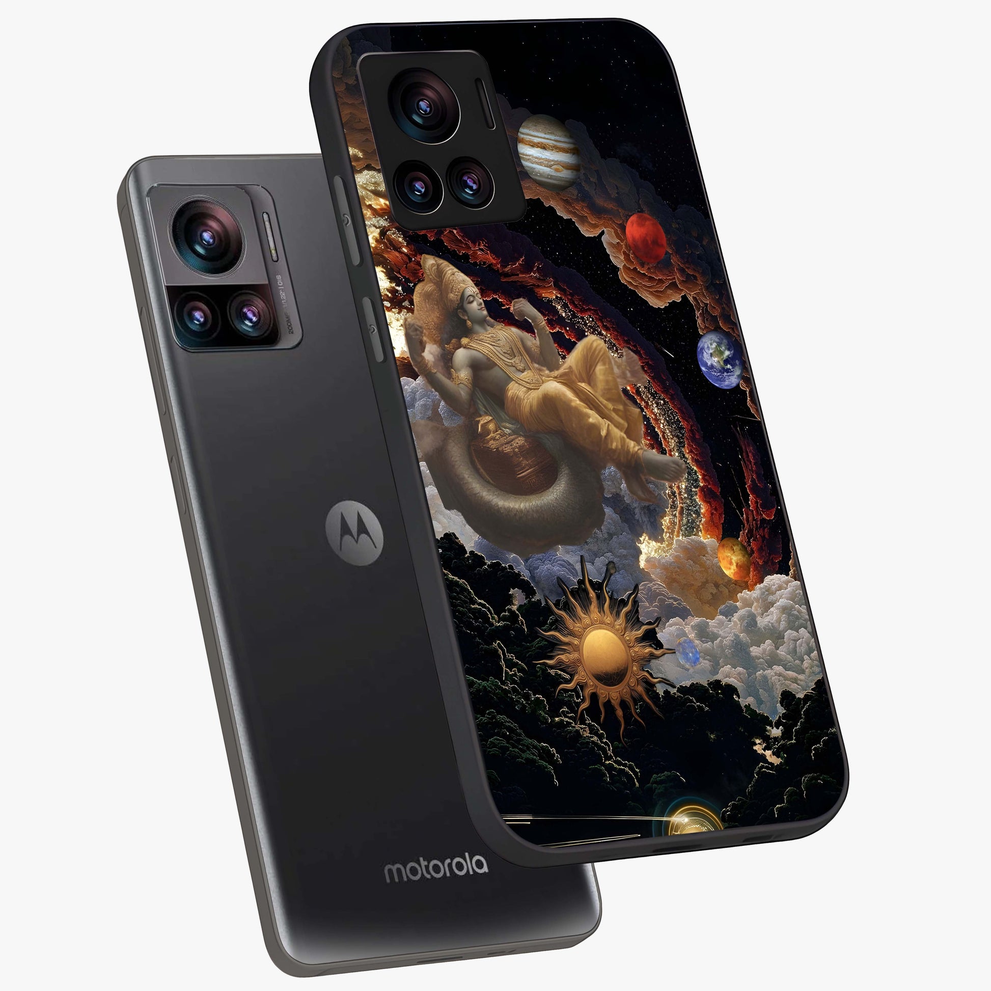 Galactic Divine God Glass Case displayed in angled mockup highlighting powerful celestial deity illustration with galactic aesthetic.