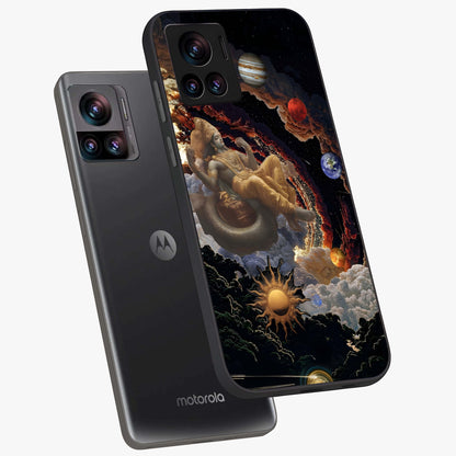 Galactic Divine God Glass Case displayed in angled mockup highlighting powerful celestial deity illustration with galactic aesthetic.