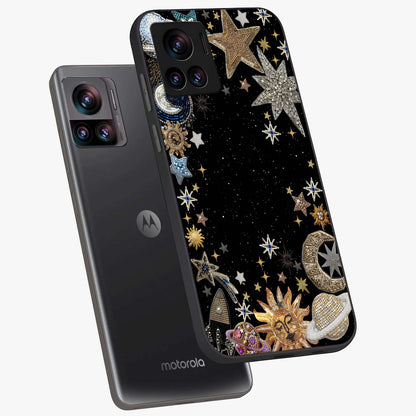 Galactic Jewel Stars Glass Case displayed in angled mockup highlighting shining celestial star design with cosmic aesthetic style.