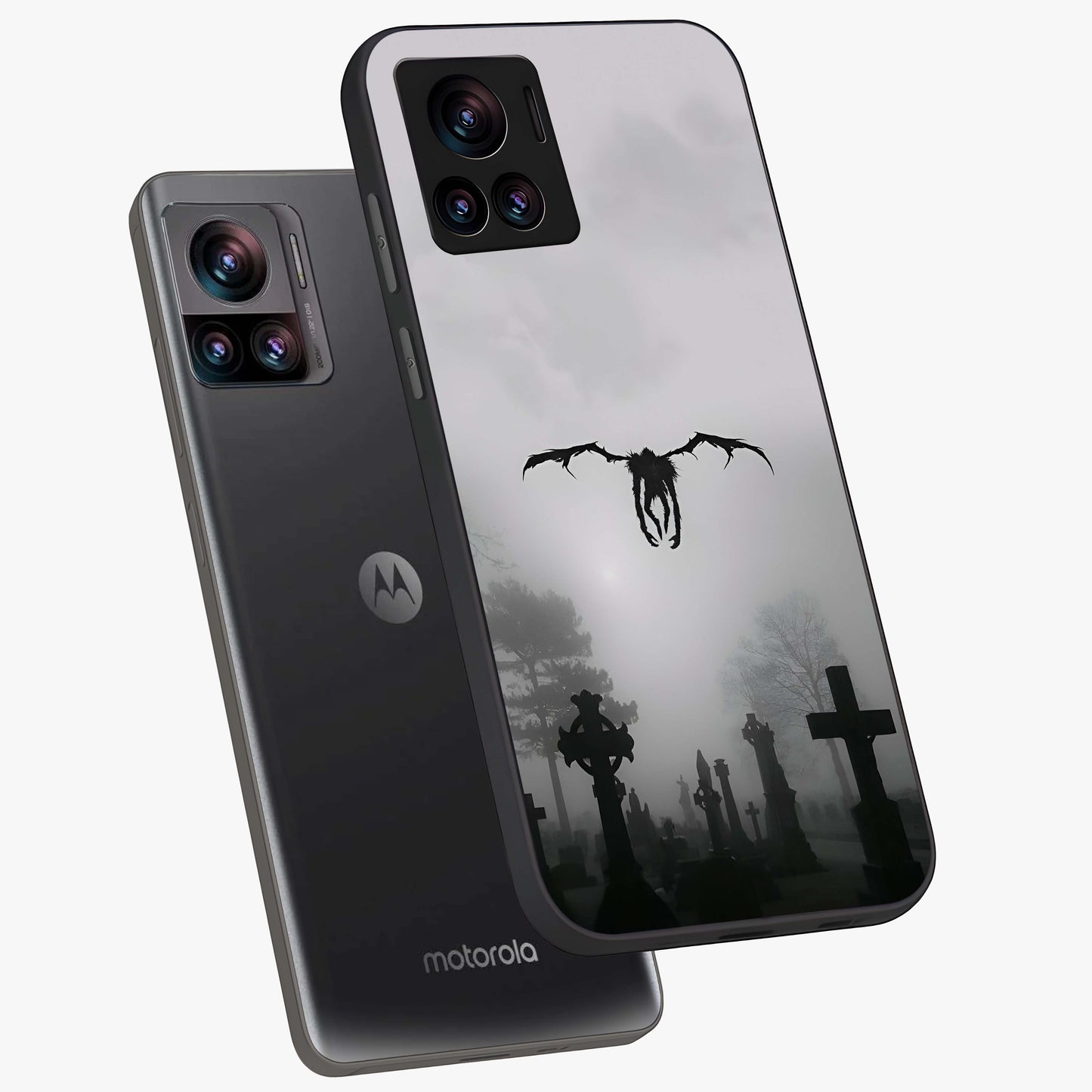 Graveyard Shadow Descent Glass Case displayed in angled mockup highlighting eerie shadow illustration with gothic aesthetic.