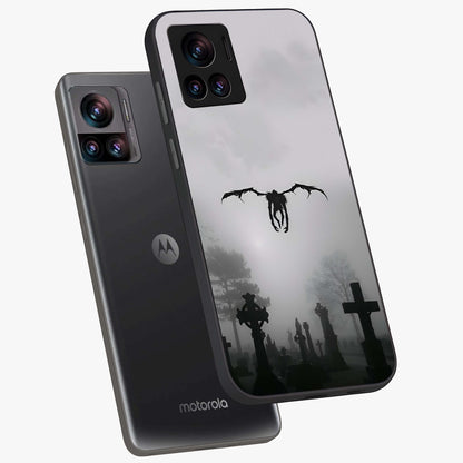 Graveyard Shadow Descent Glass Case displayed in angled mockup highlighting eerie shadow illustration with gothic aesthetic.