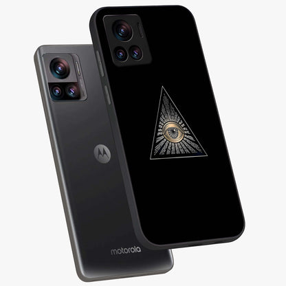Illuminati Evil Glass Case displayed in angled mockup highlighting dark occult inspired design with bold aesthetic style.