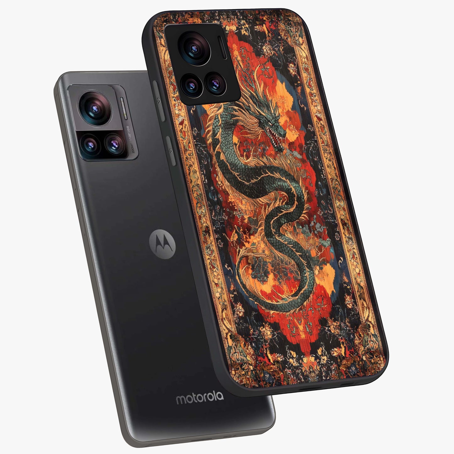 Inferno Dragon Soul Glass Case displayed in angled mockup highlighting powerful dragon illustration with inferno aesthetic.