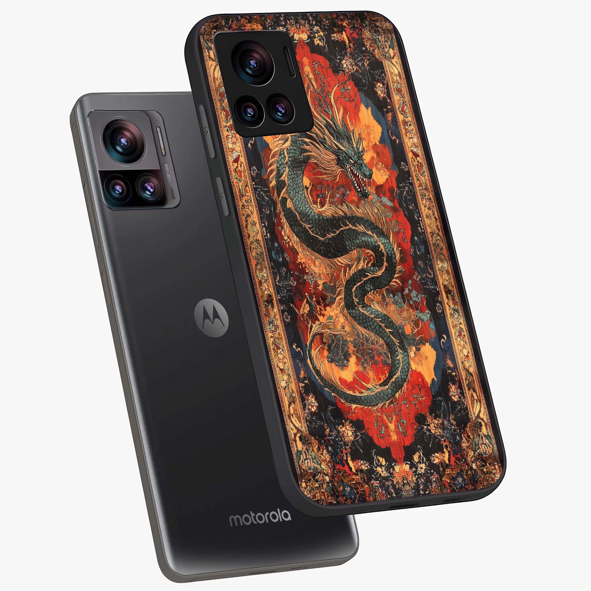 Inferno Dragon Soul Glass Case displayed in angled mockup highlighting powerful dragon illustration with inferno aesthetic.