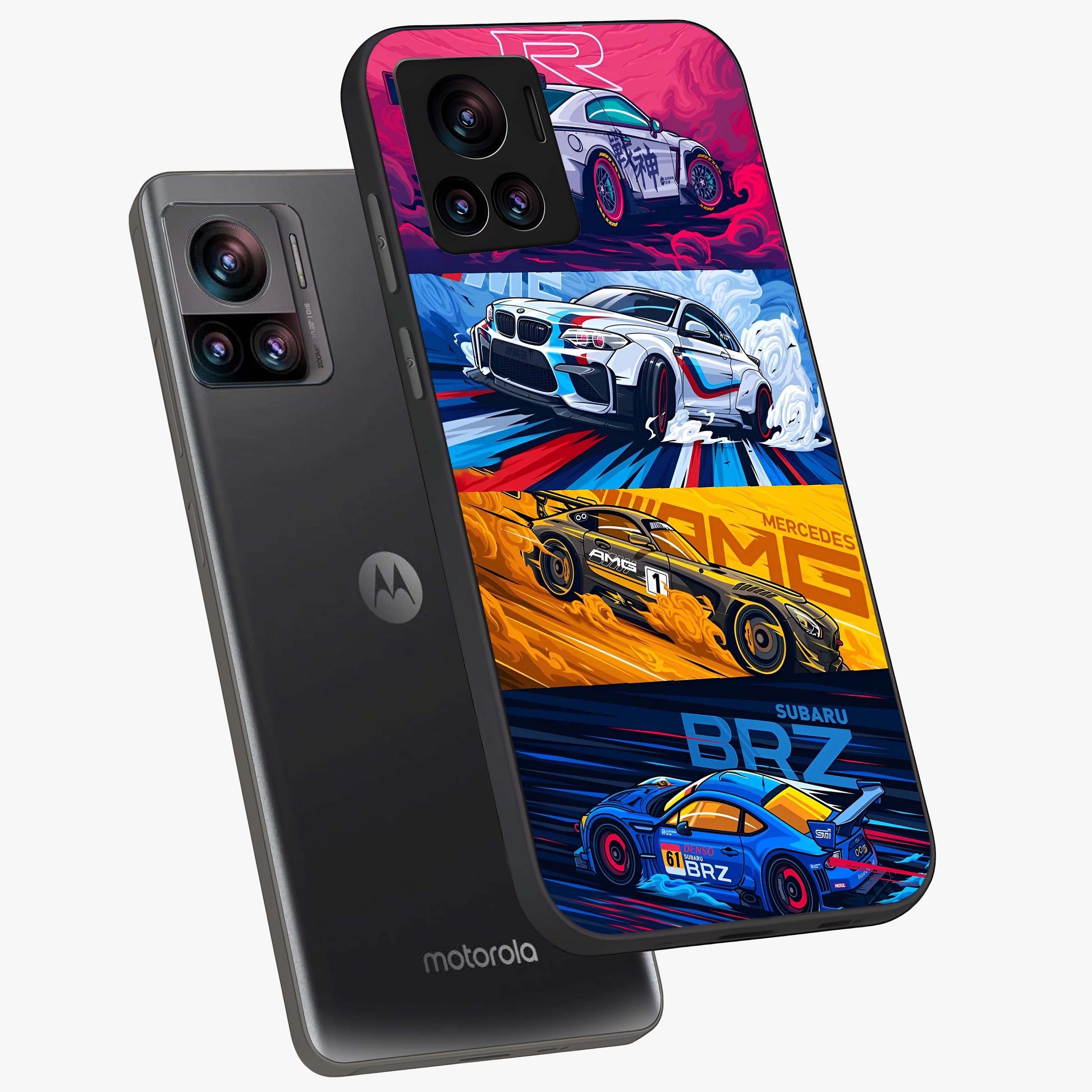 JDM Sports Car Glass Case displayed in angled mockup highlighting sleek Japanese racing car design with automotive aesthetic.
